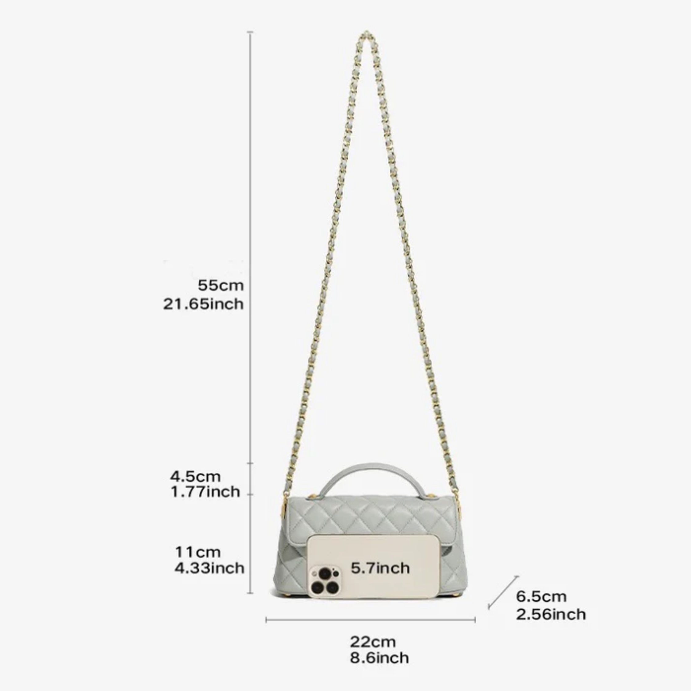Genuine Leather Quilted Chain Crossbody Shoulder Bag for Women
