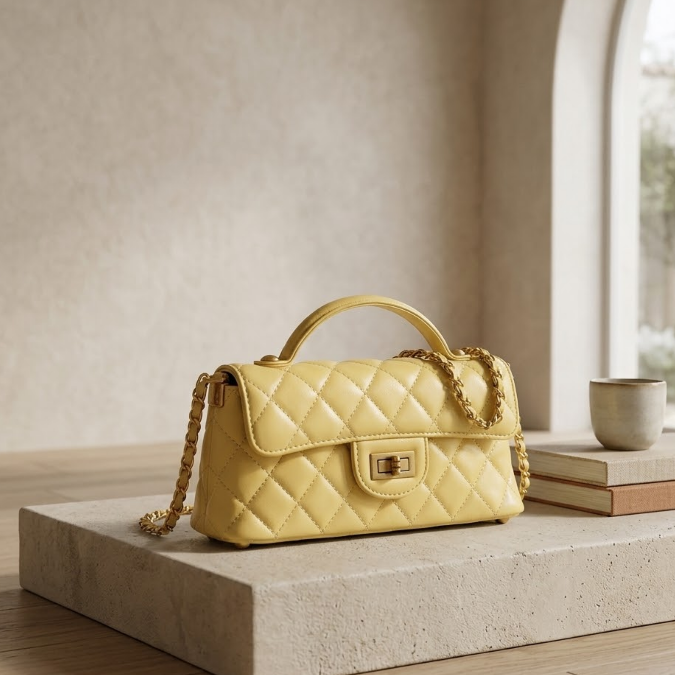 Genuine Leather Quilted Chain Crossbody Shoulder Bag for Women