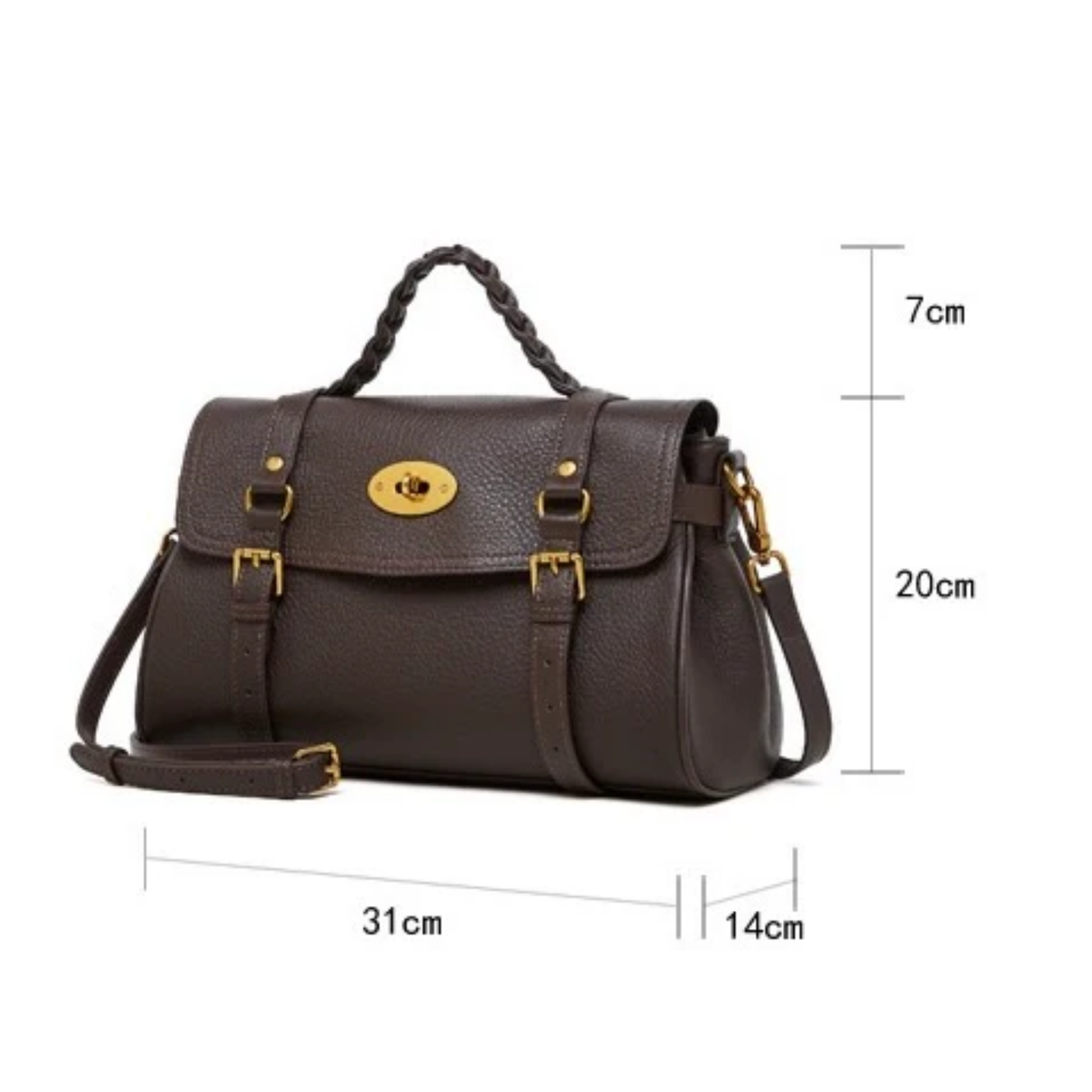 Genuine Leather Braided Handle Satchel Bag for Everyday Use