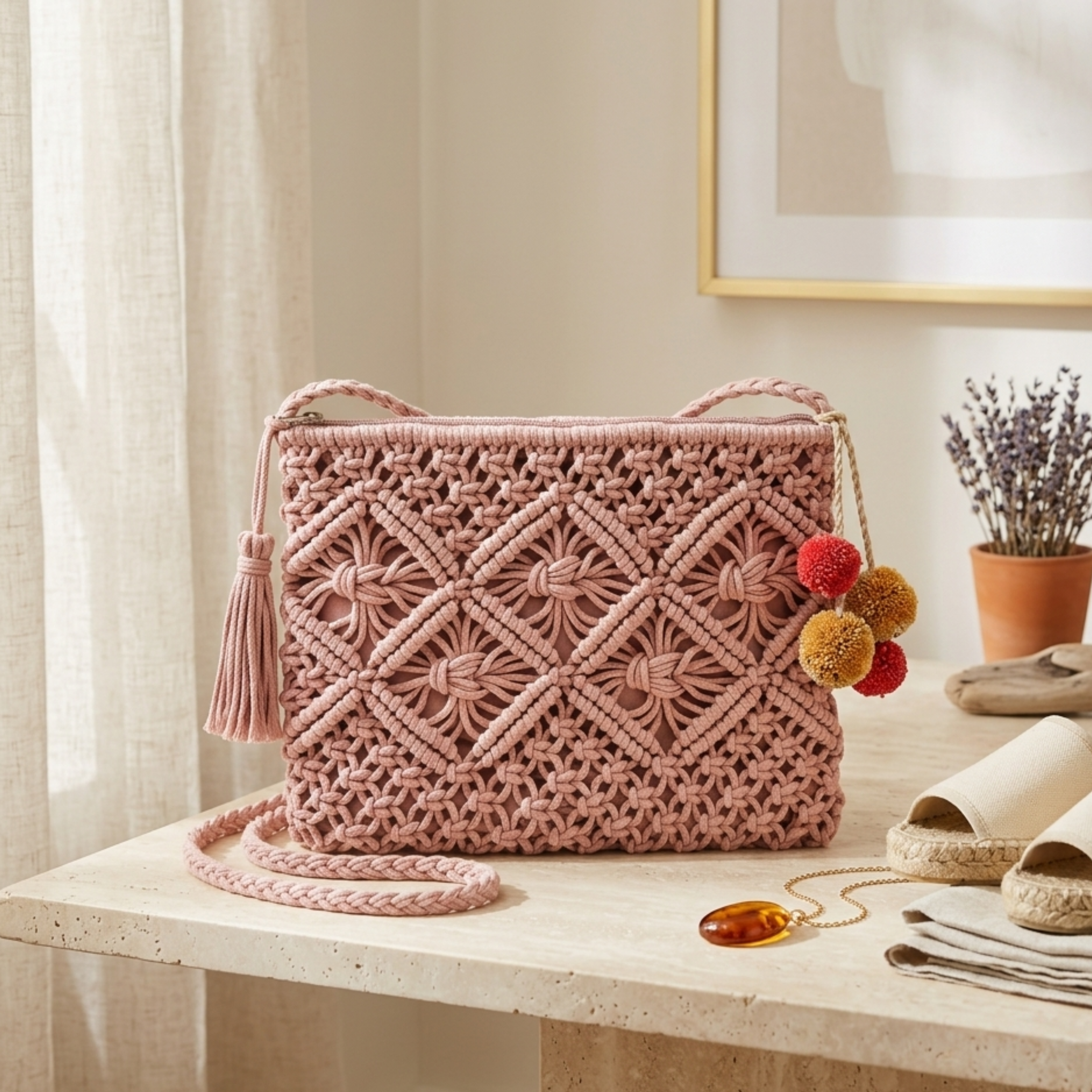 Tassel Woven Crossbody Bag - Eco-Friendly Fashion Accessory for Everyday Use