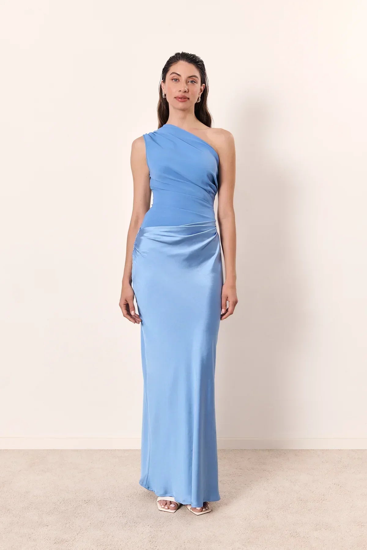 Asymmetrical Satin Maxi Dress in Matte & Shiny Finish for Elegant Occasions