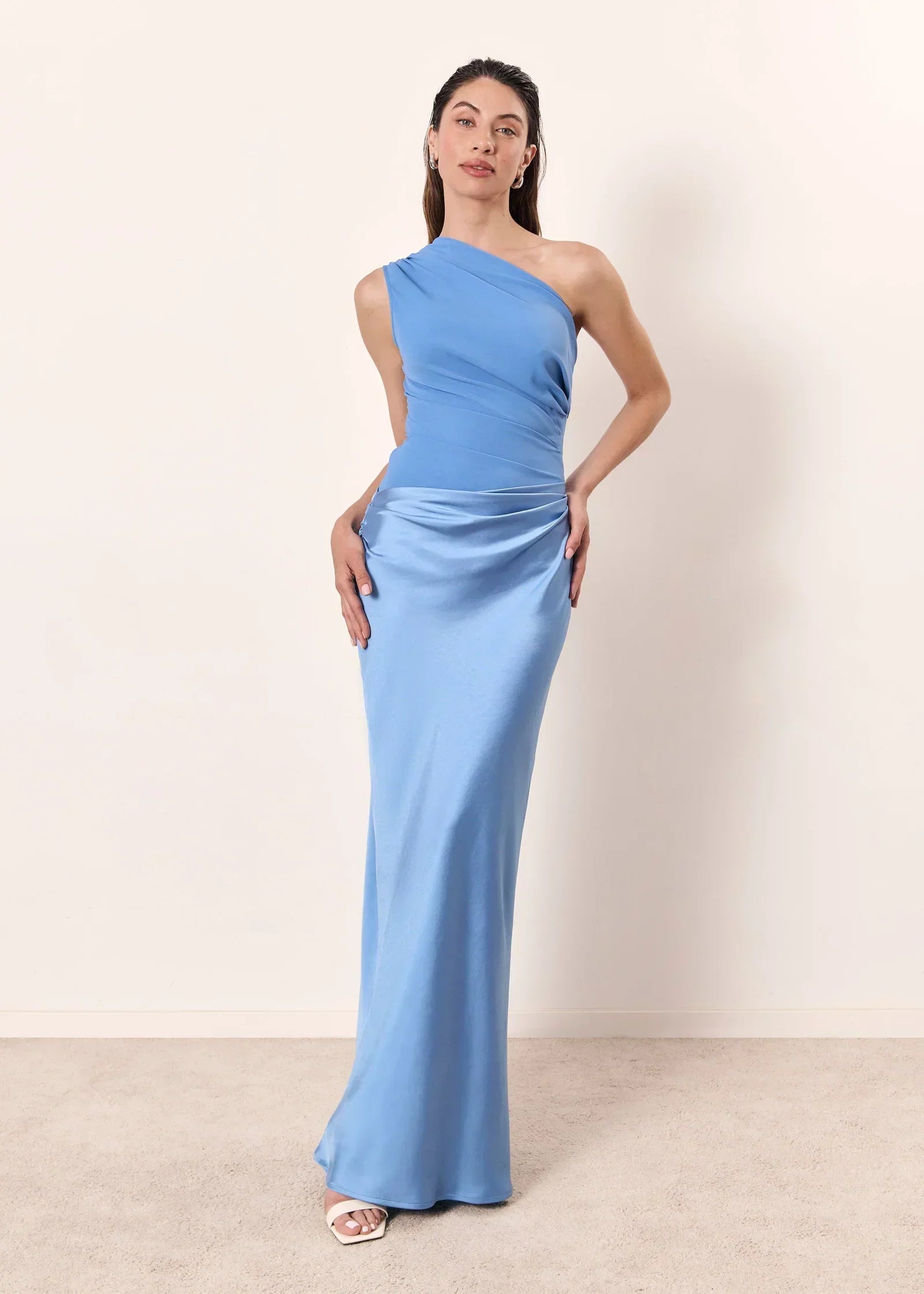 Asymmetrical Satin Maxi Dress in Matte & Shiny Finish for Elegant Occasions