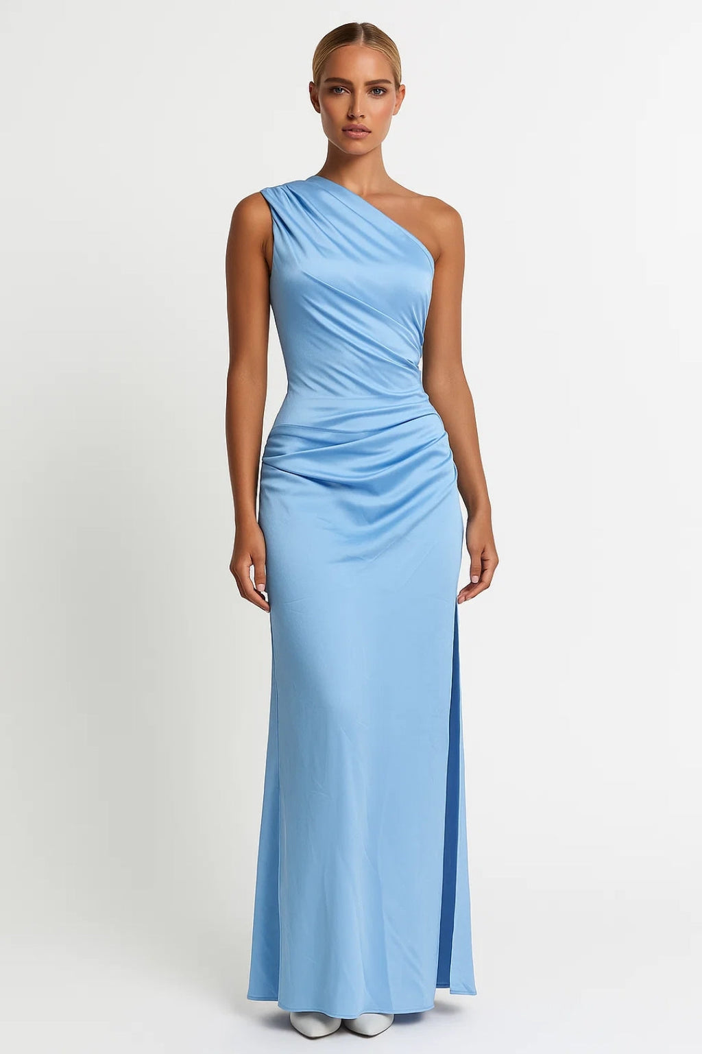 Asymmetric One-Shoulder Maxi Dress with Draped Detail for Evening Wear