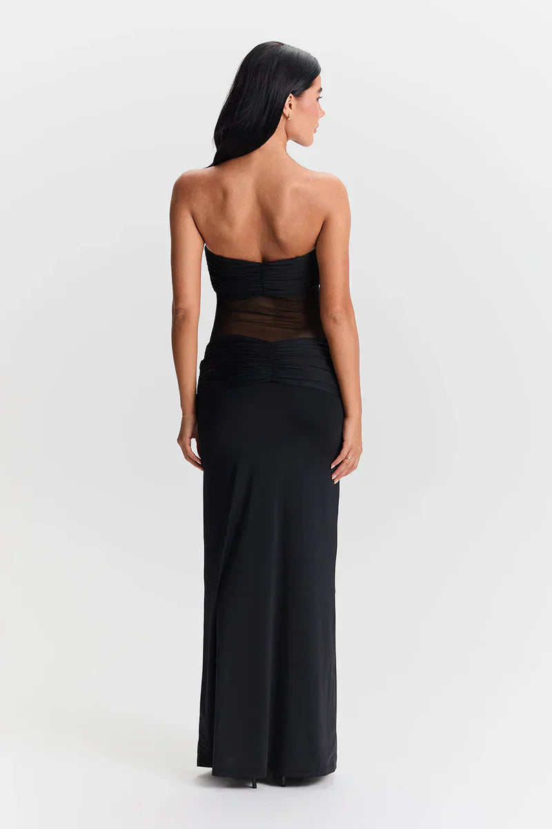 Twist-Knot Mesh Panel Maxi Dress - Elegant Evening Wear for Women