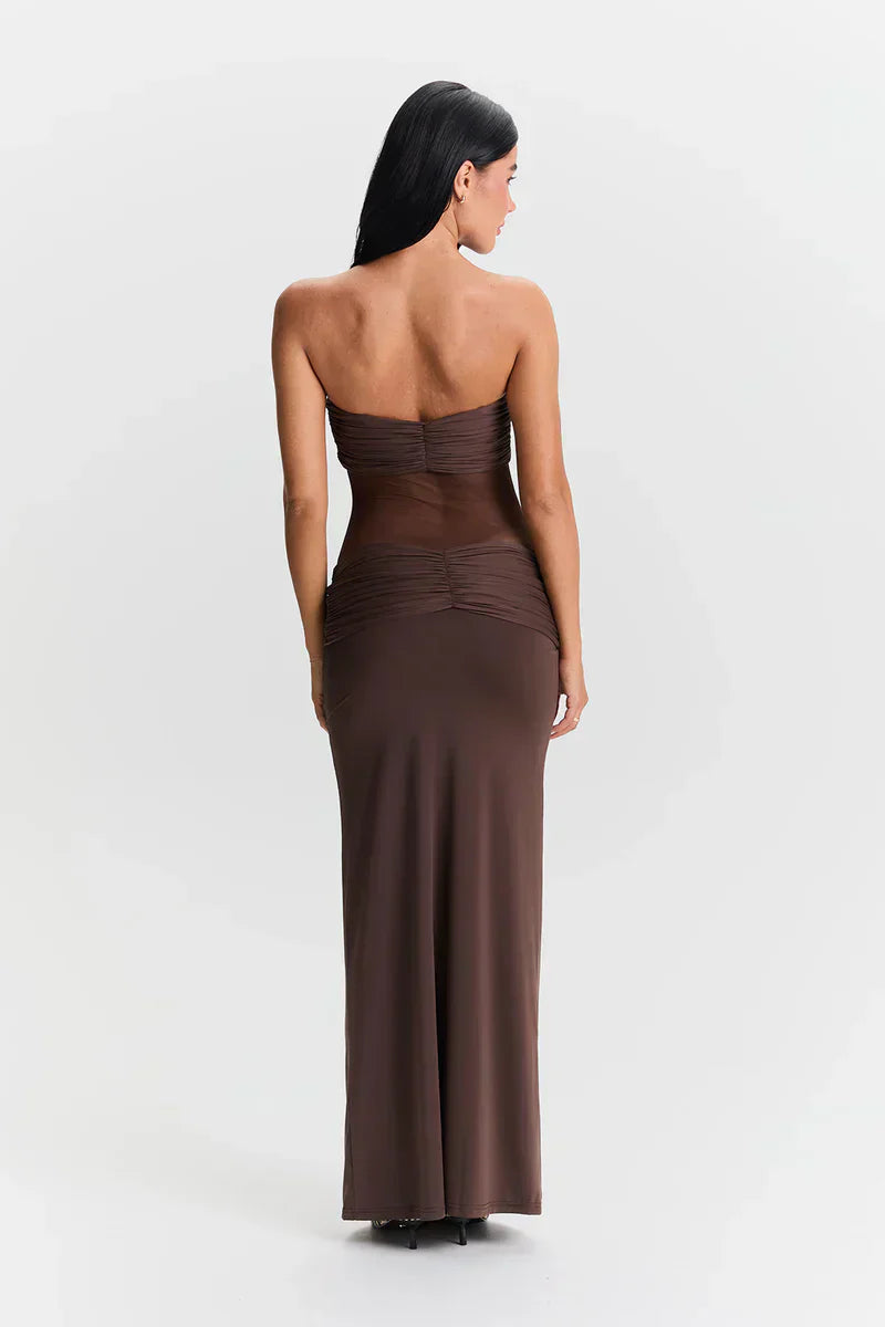 Twist-Knot Mesh Panel Maxi Dress - Elegant Evening Wear for Women