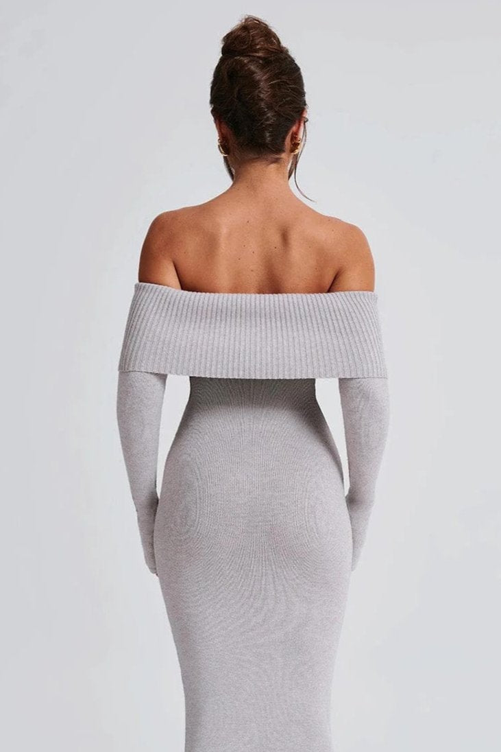 Off-Shoulder Black Maxi Dress | Premium Knitted Gown for Evening Events