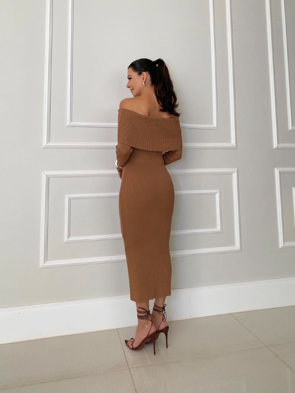 Off-Shoulder Black Maxi Dress | Premium Knitted Gown for Evening Events