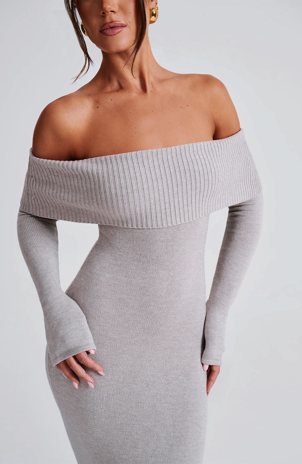 Off-Shoulder Black Maxi Dress | Premium Knitted Gown for Evening Events