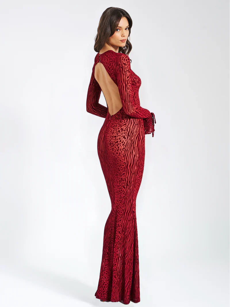 Animal Print Semi-Sheer Mesh Maxi Dress with Sculpted Design for Casual Wear