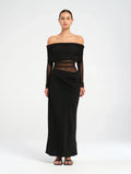 Sheer Mesh Off-Shoulder Cowl Maxi Dress for Evening Events