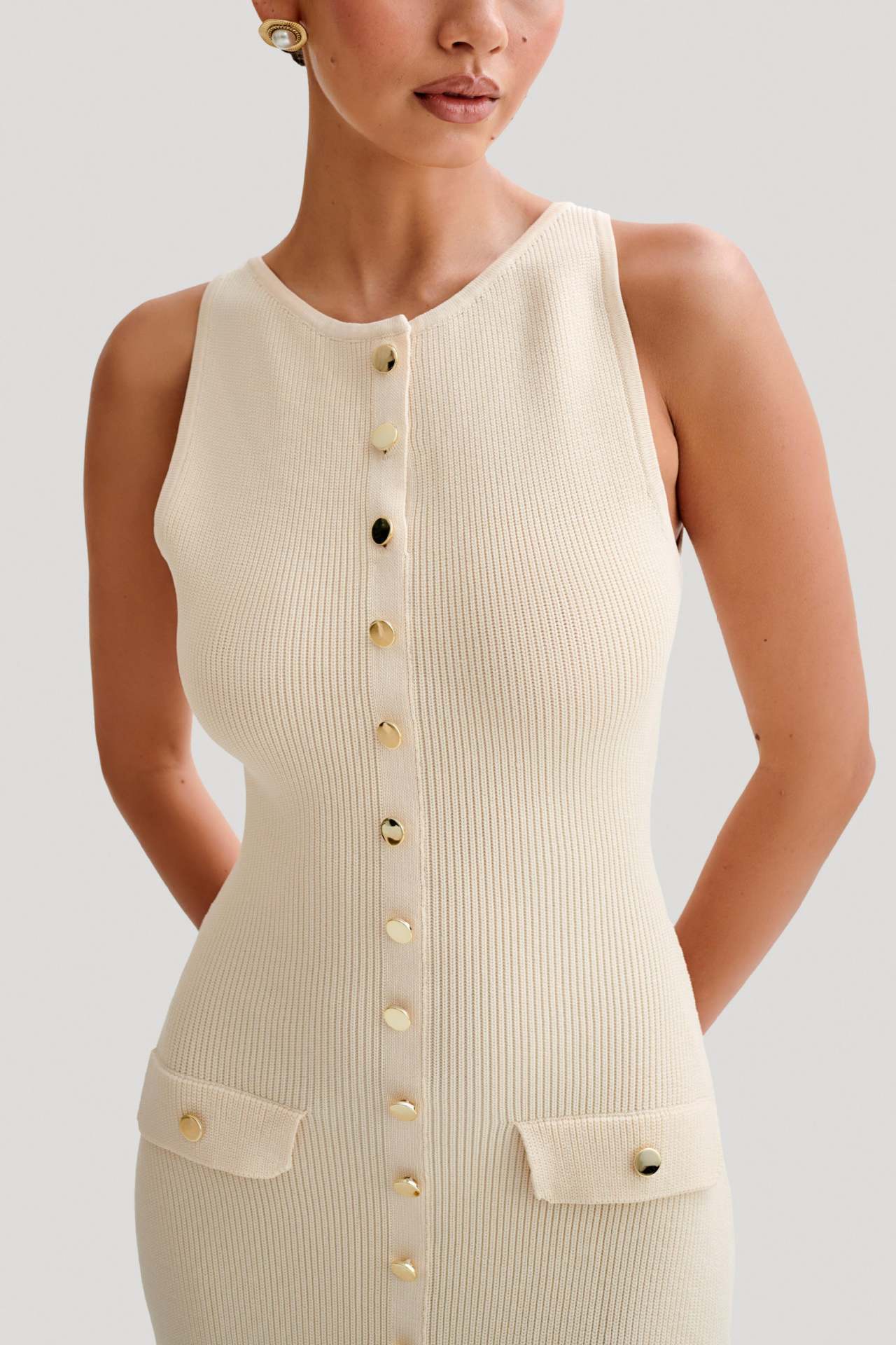 Sleeveless Ribbed Maxi Dress with Button-Down Front for Casual Wear
