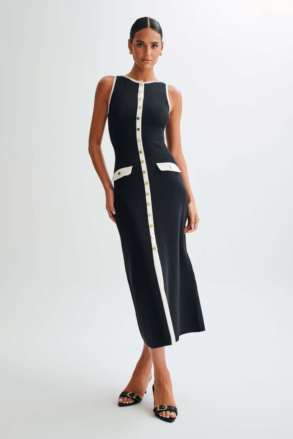 Sleeveless Ribbed Maxi Dress with Button-Down Front for Casual Wear