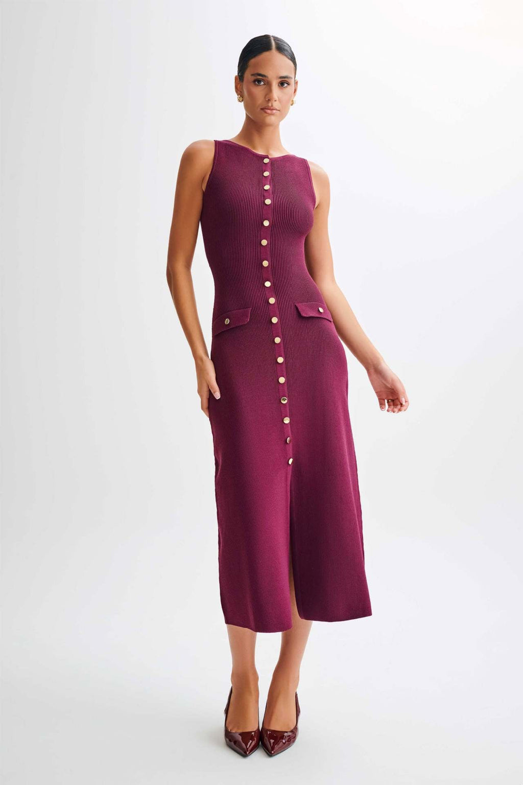 Sleeveless Ribbed Maxi Dress with Button-Down Front for Casual Wear