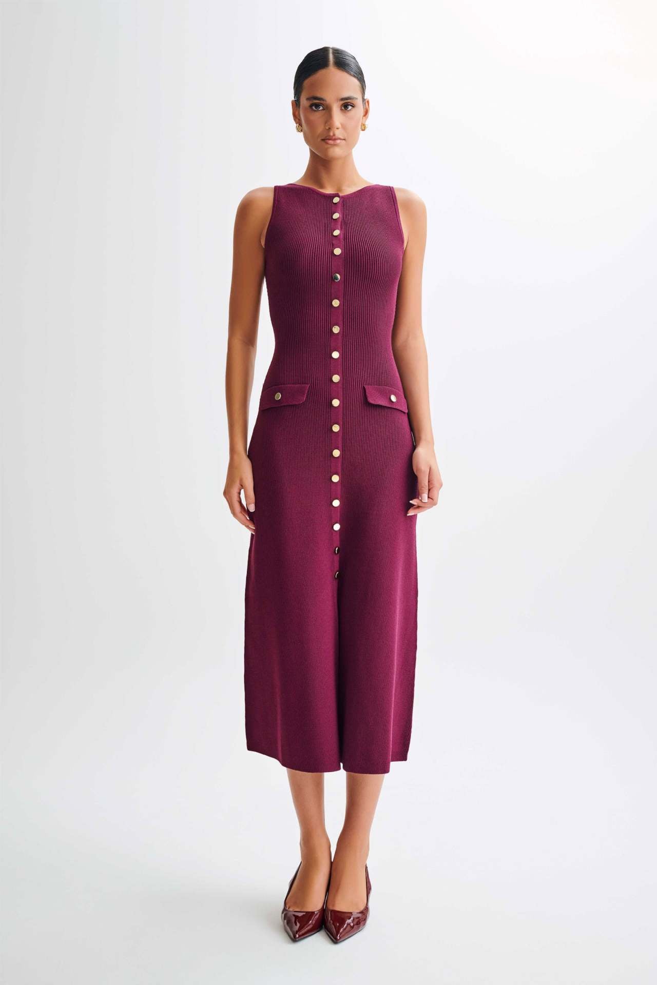 Sleeveless Ribbed Maxi Dress with Button-Down Front for Casual Wear