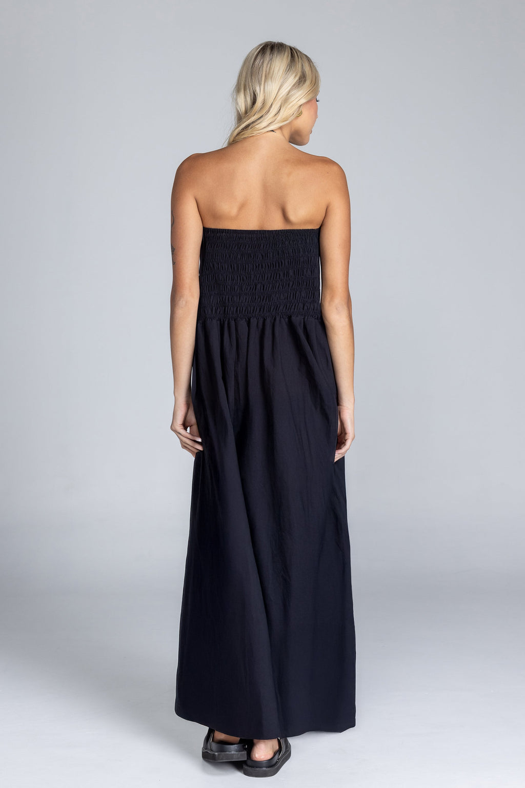 Strapless Shirred Maxi Dress in Lightweight Fabric for Summer Events