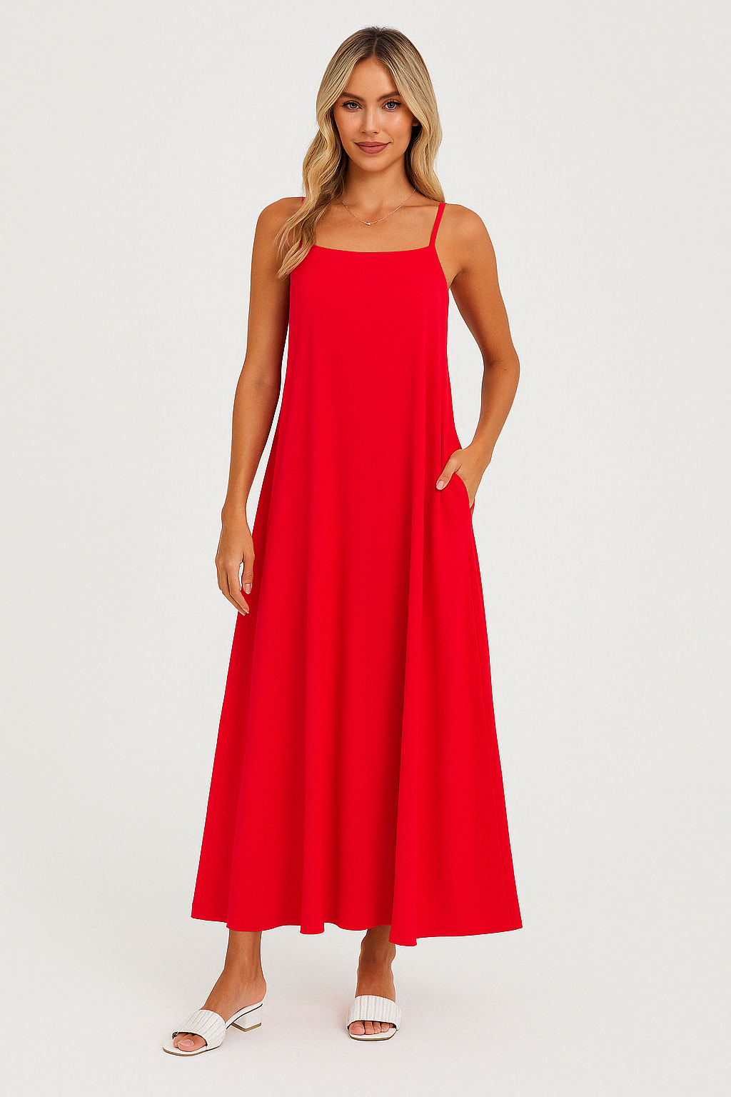 A-Line Spaghetti Strap Midi Dress for Women | Lightweight Fabric, Casual Wear