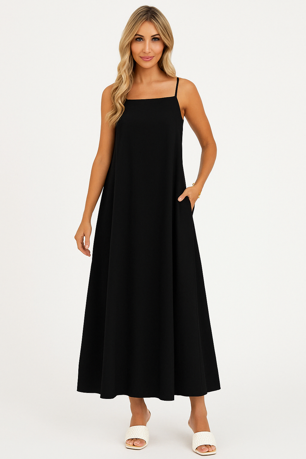 A-Line Spaghetti Strap Midi Dress for Women | Lightweight Fabric, Casual Wear