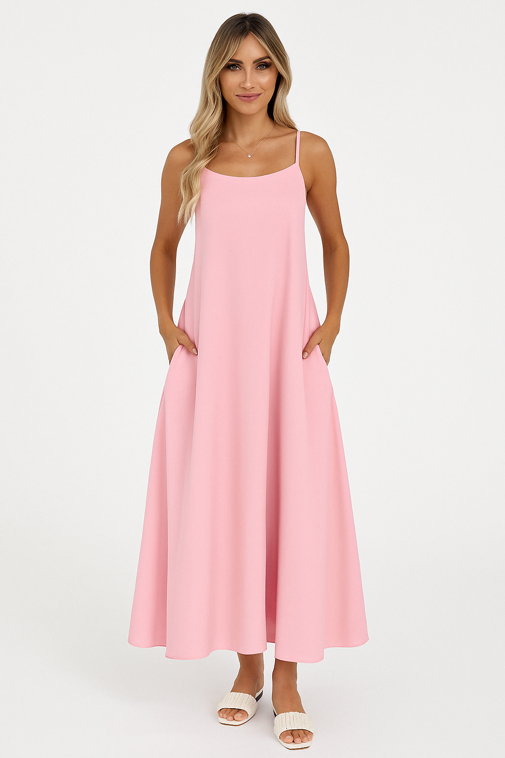 A-Line Spaghetti Strap Midi Dress for Women | Lightweight Fabric, Casual Wear