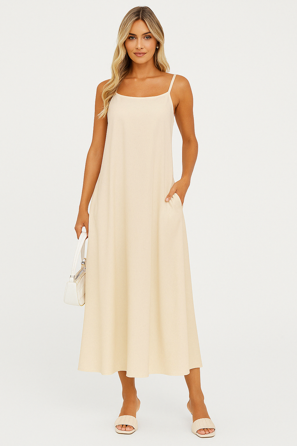 A-Line Spaghetti Strap Midi Dress for Women | Lightweight Fabric, Casual Wear