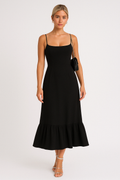 Square Neck Flared Midi Dress with Ruffled Hem for Casual Wear