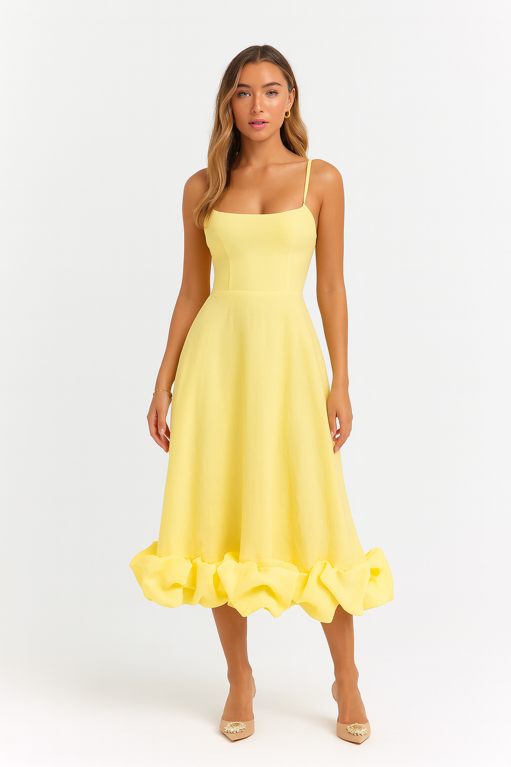 Chiffon Midi Dress with Ruffle Hem for Casual or Formal Wear