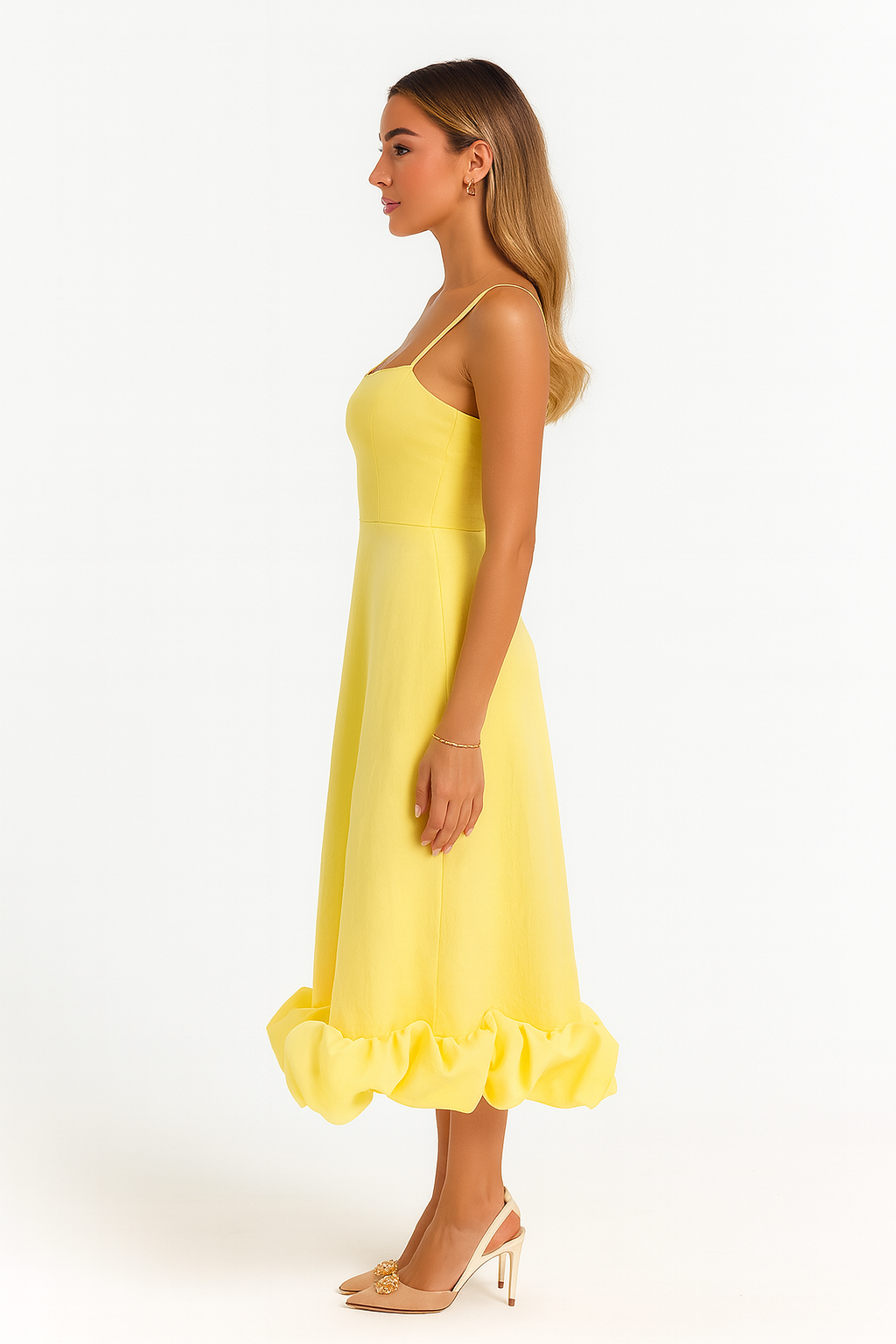 Chiffon Midi Dress with Ruffle Hem for Casual or Formal Wear