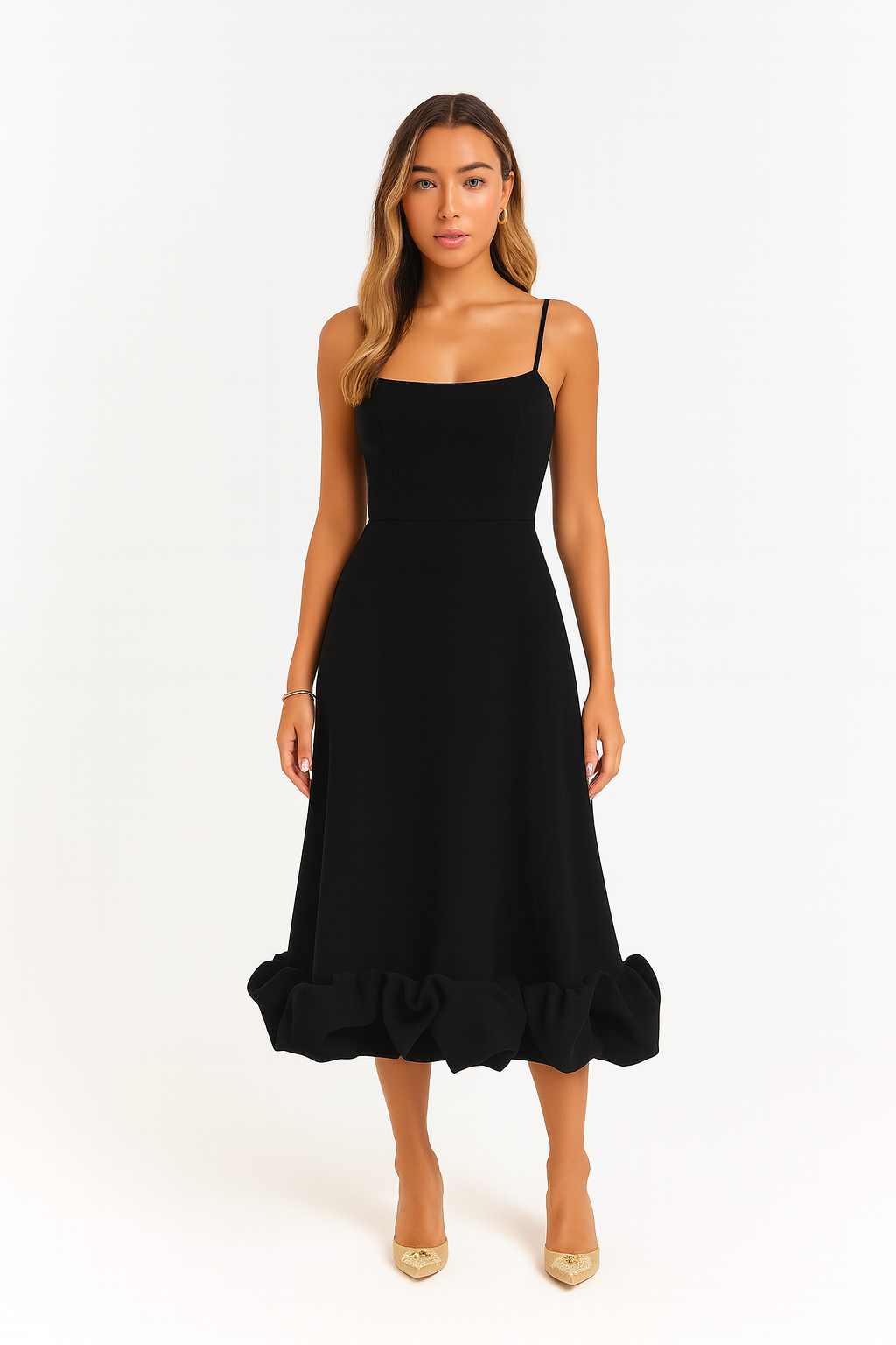 Chiffon Midi Dress with Ruffle Hem for Casual or Formal Wear