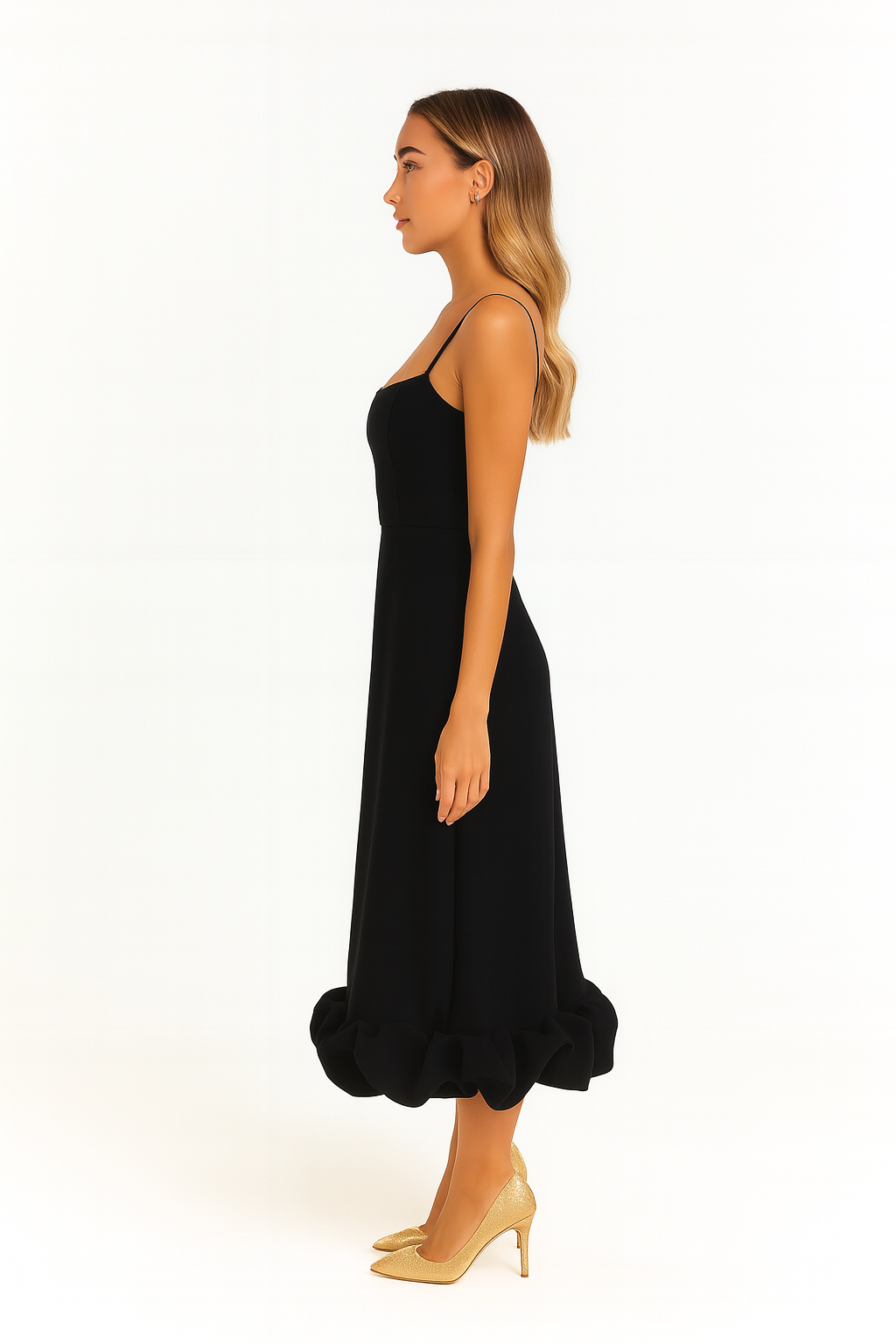 Chiffon Midi Dress with Ruffle Hem for Casual or Formal Wear