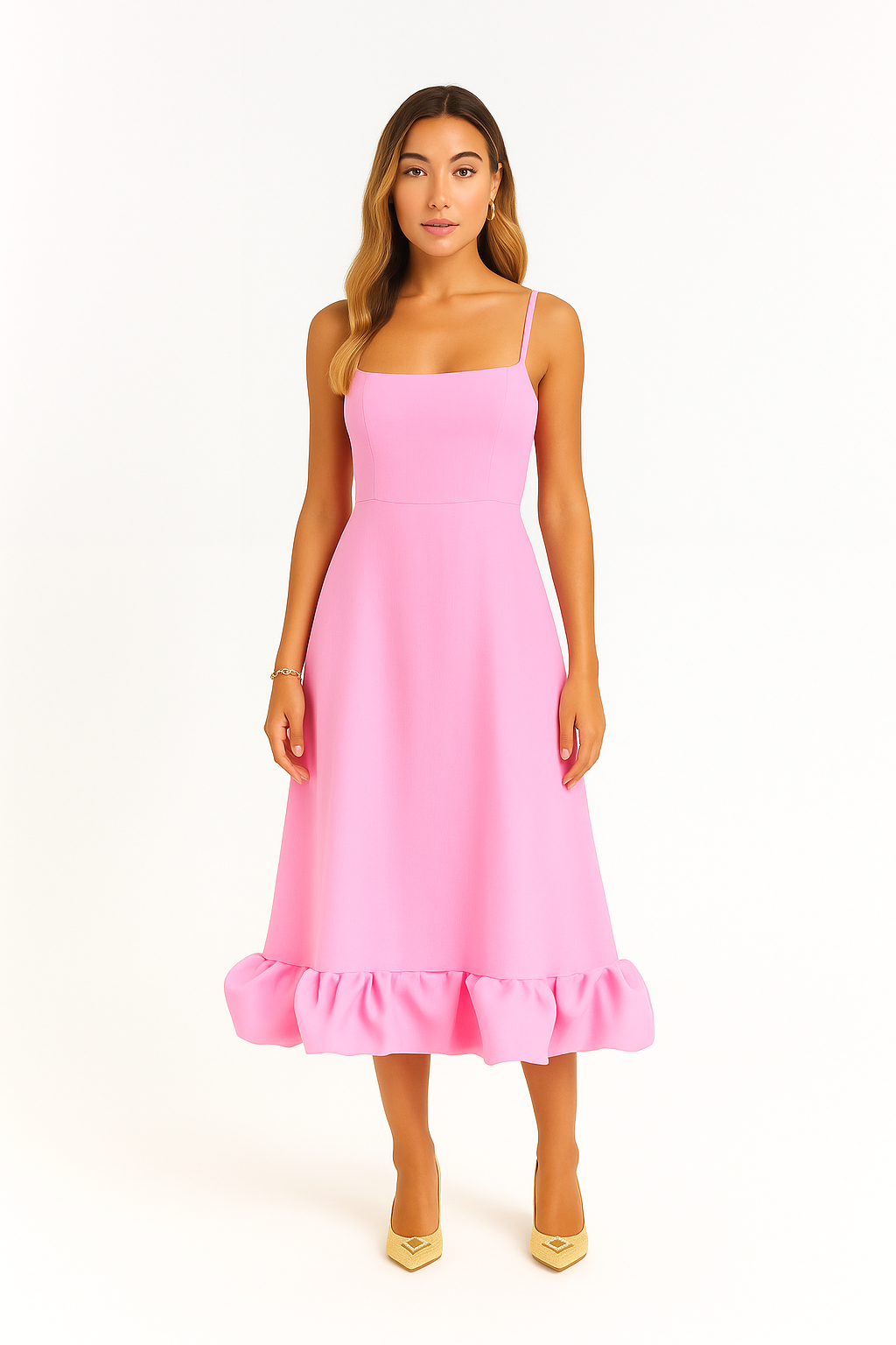 Chiffon Midi Dress with Ruffle Hem for Casual or Formal Wear