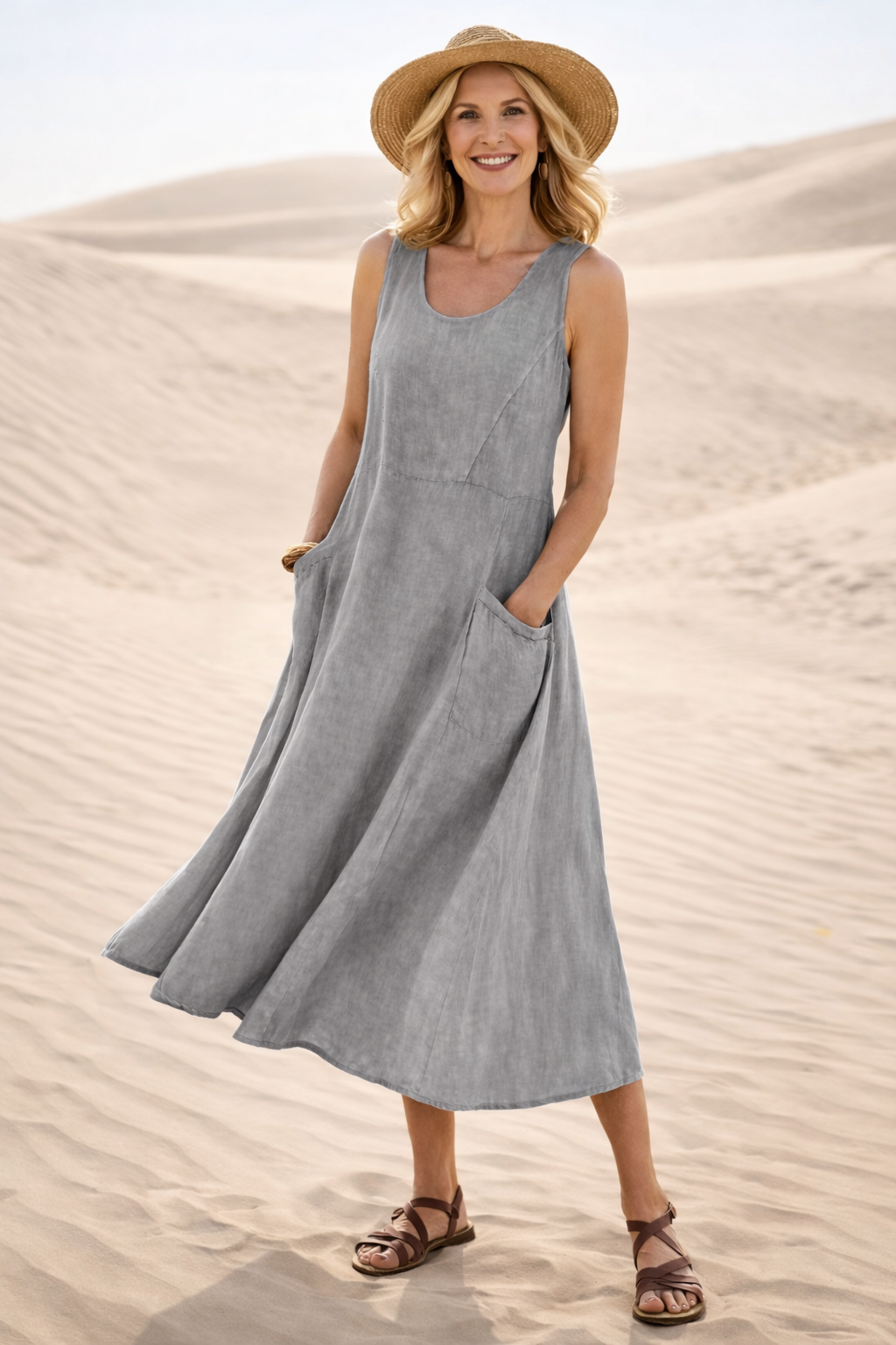 Everyday Elegance – Navy A-Line Midi Dress