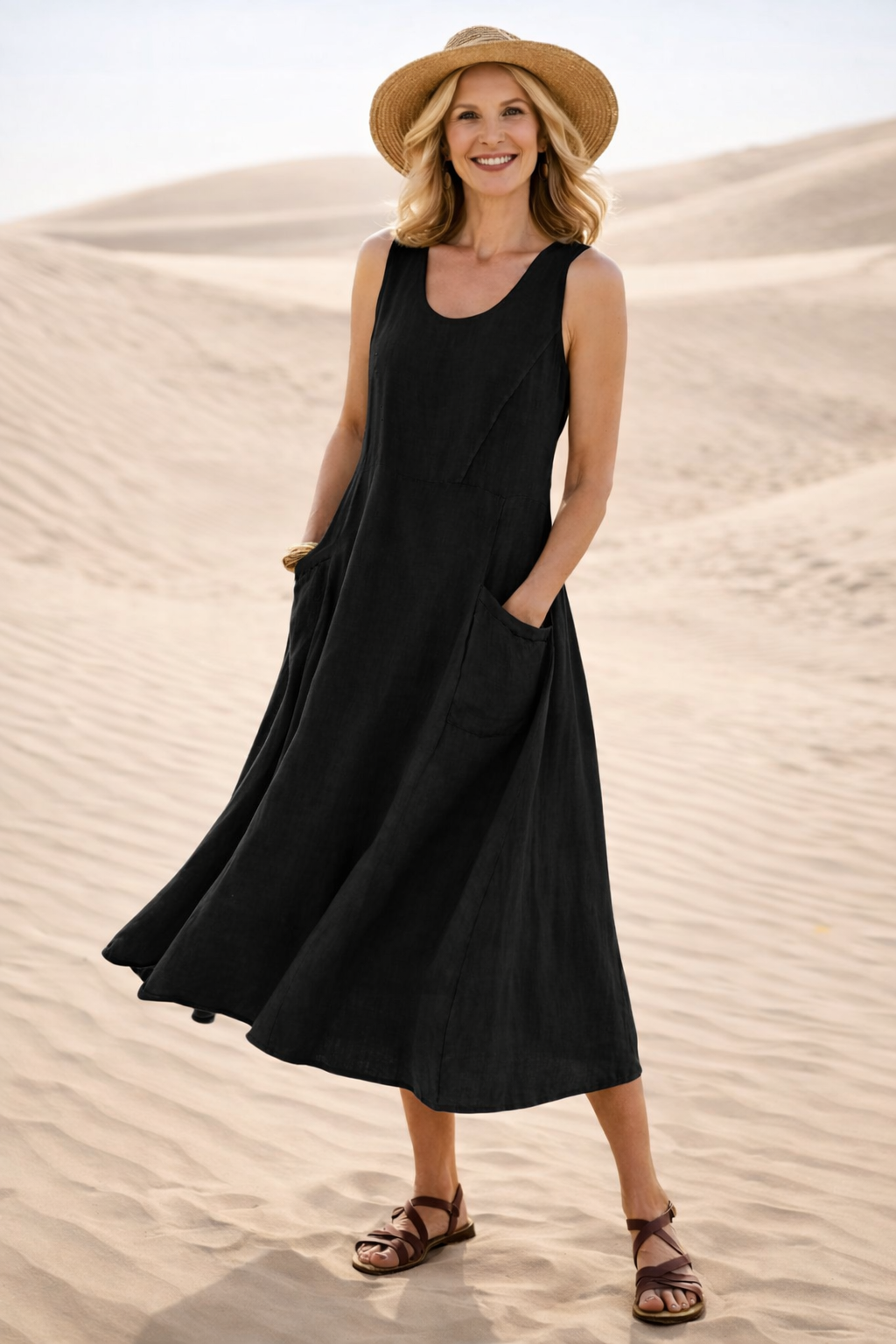 Everyday Elegance – Navy A-Line Midi Dress
