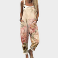 Beige Loose-Fit Printed Dungarees