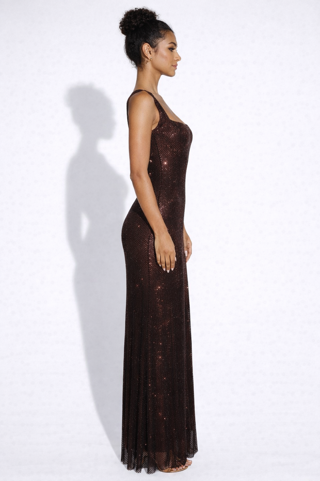 Sculpted Square Neck Crystal Mesh Maxi Dress for Evening Events