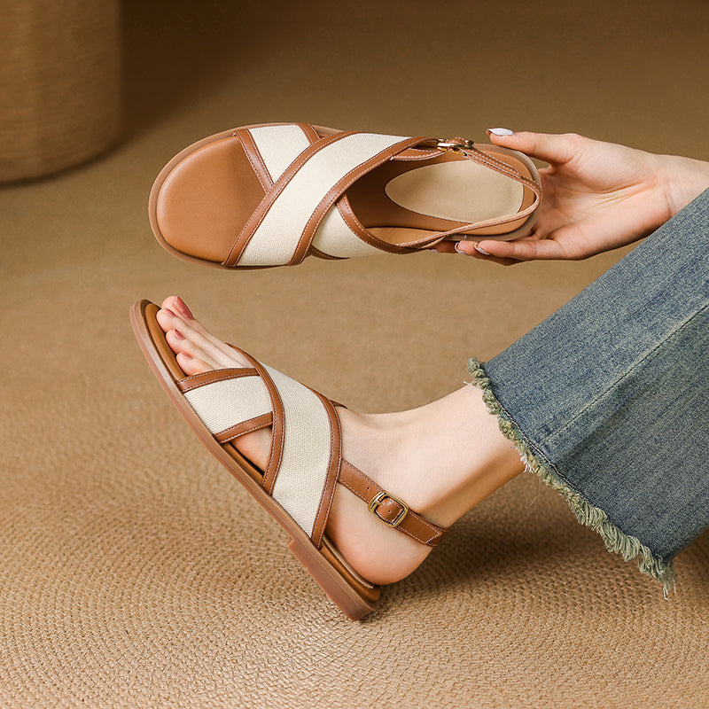 Leather Flat Sandals for Women - Casual Summer Footwear in Stylish Design
