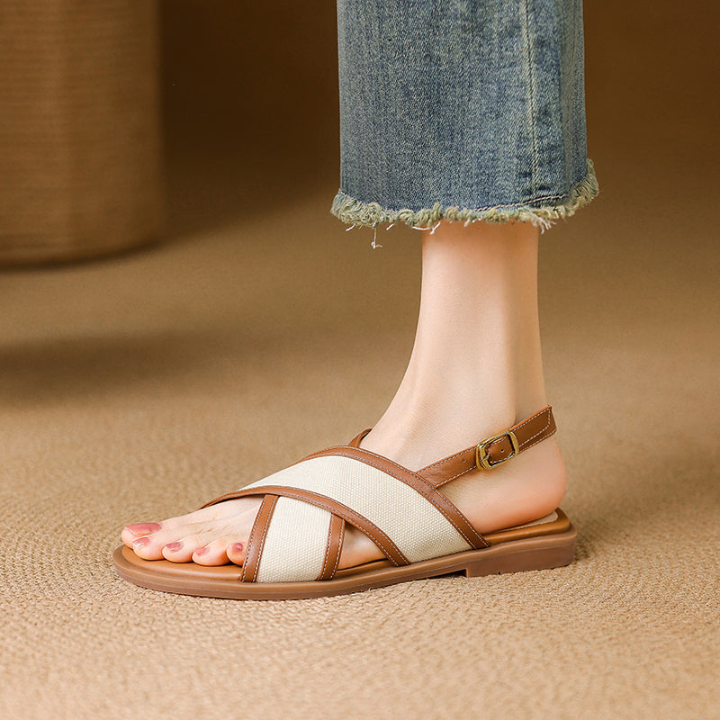 Leather Flat Sandals for Women - Casual Summer Footwear in Stylish Design