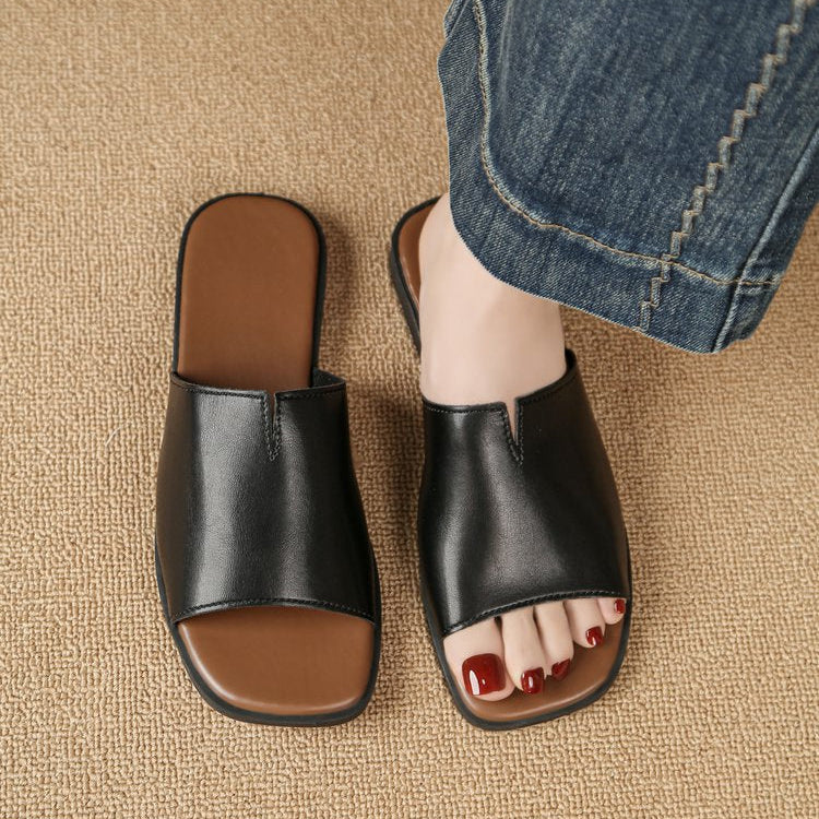 Bianca Leather Flat Sandals for Women - Casual Summer Footwear