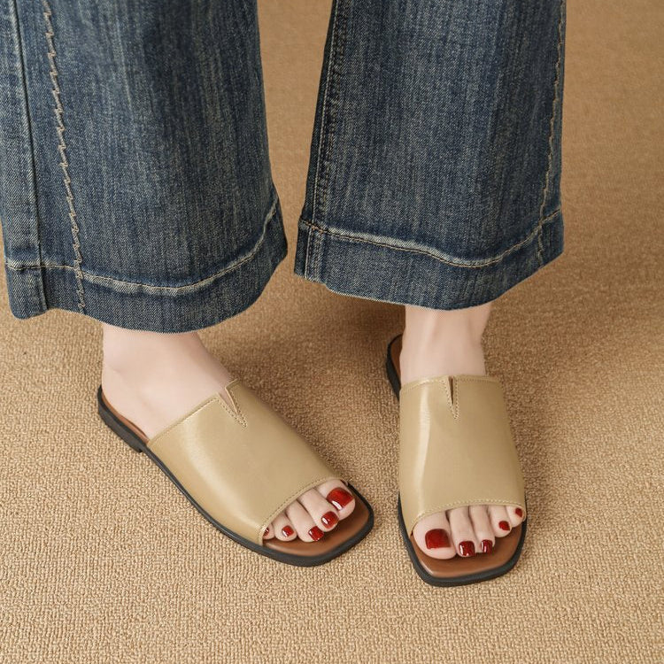 Bianca Leather Flat Sandals for Women - Casual Summer Footwear