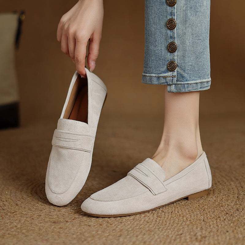 Suede Loafers for Women - Comfortable Casual Slip-On Shoes in Classic Design