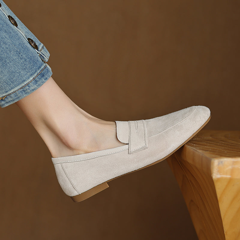 Suede Loafers for Women - Comfortable Casual Slip-On Shoes in Classic Design