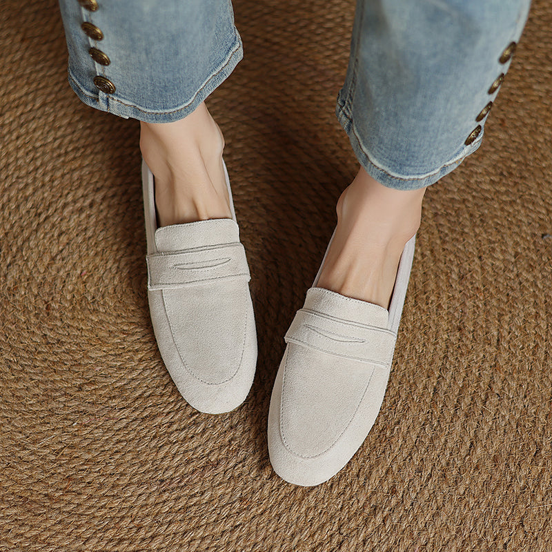 Suede Loafers for Women - Comfortable Casual Slip-On Shoes in Classic Design