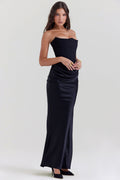 Strapless Satin Maxi Dress with Structured Bodice for Formal Events