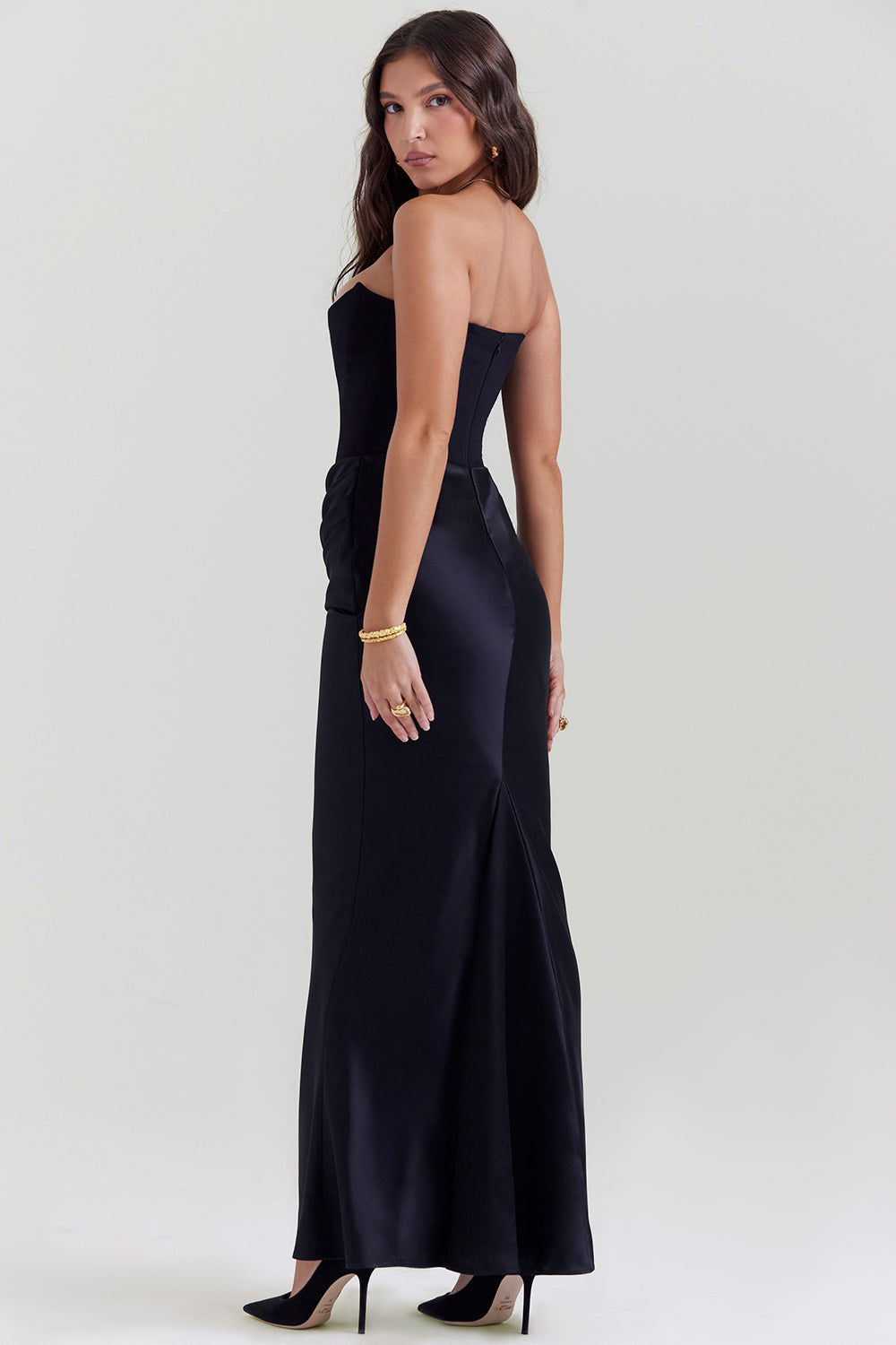 Strapless Satin Maxi Dress with Structured Bodice for Formal Events