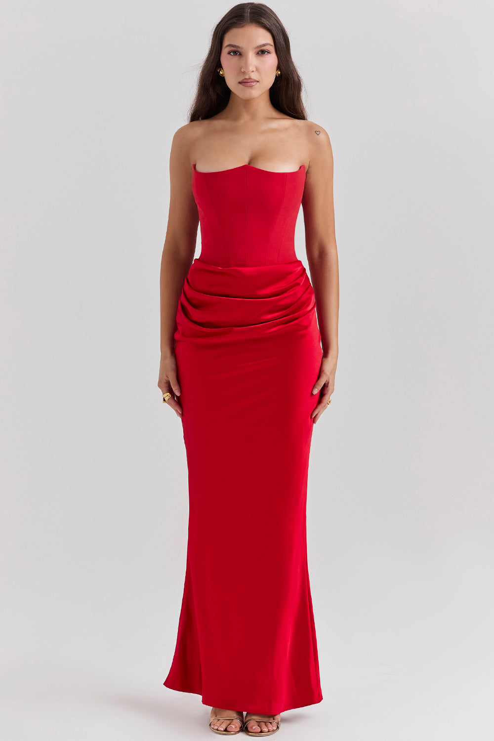 Strapless Satin Maxi Dress with Structured Bodice for Formal Events