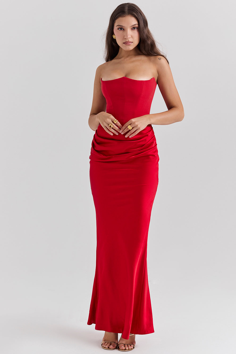 Strapless Satin Maxi Dress with Structured Bodice for Formal Events