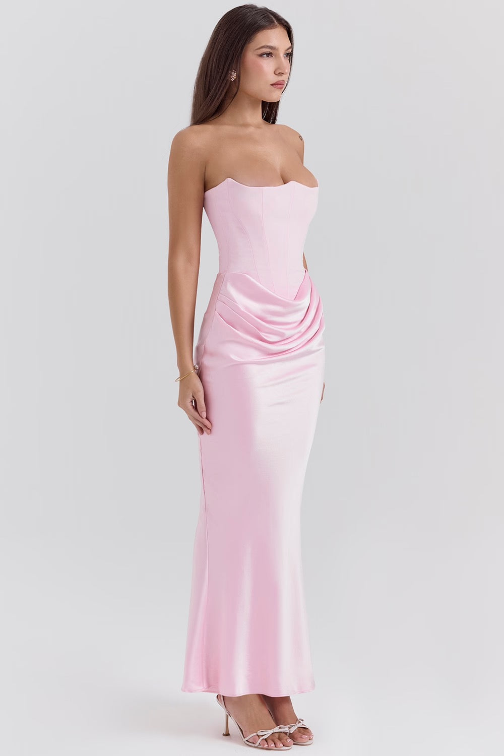 Strapless Satin Maxi Dress with Structured Bodice for Formal Events