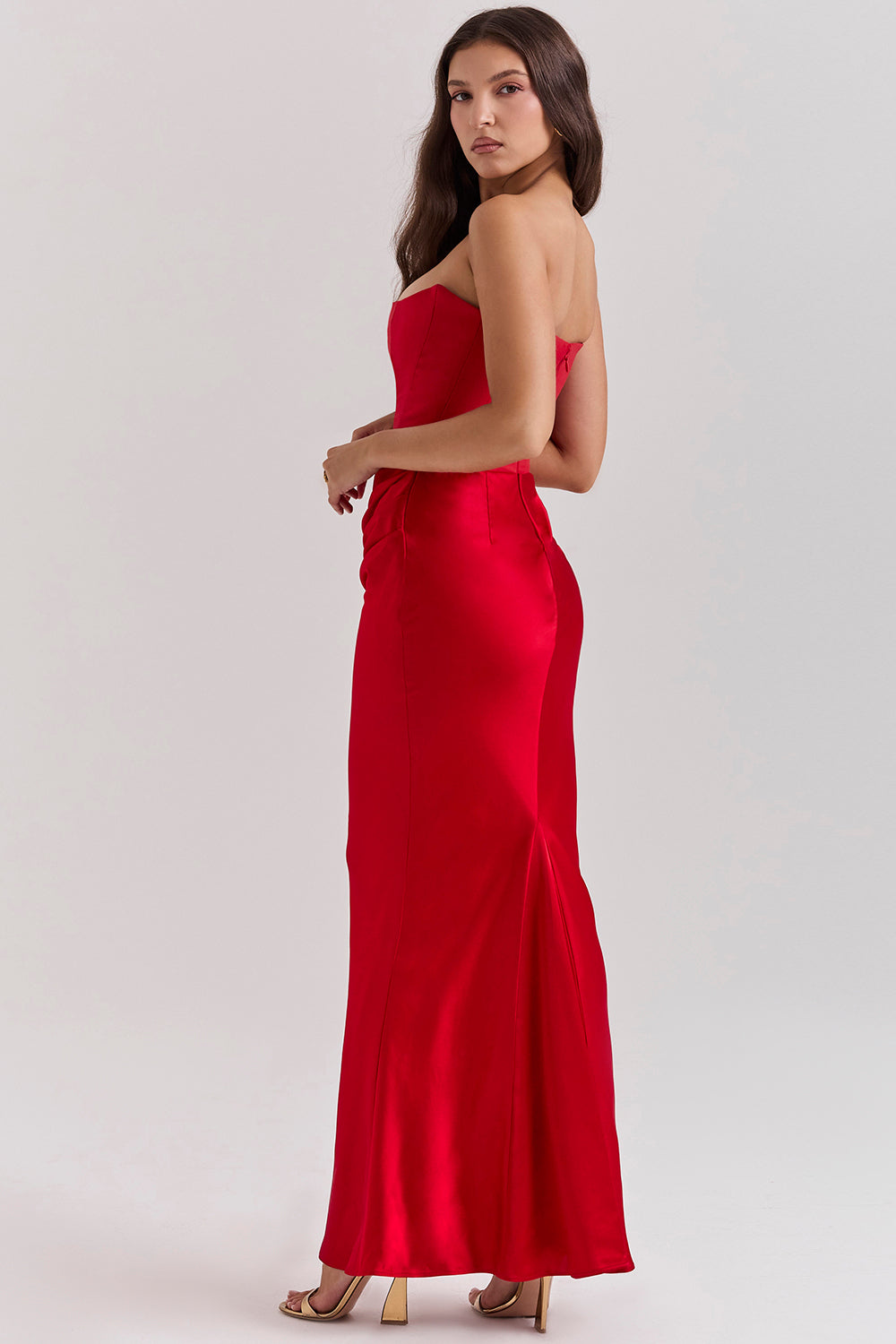 Strapless Satin Maxi Dress with Structured Bodice for Formal Events