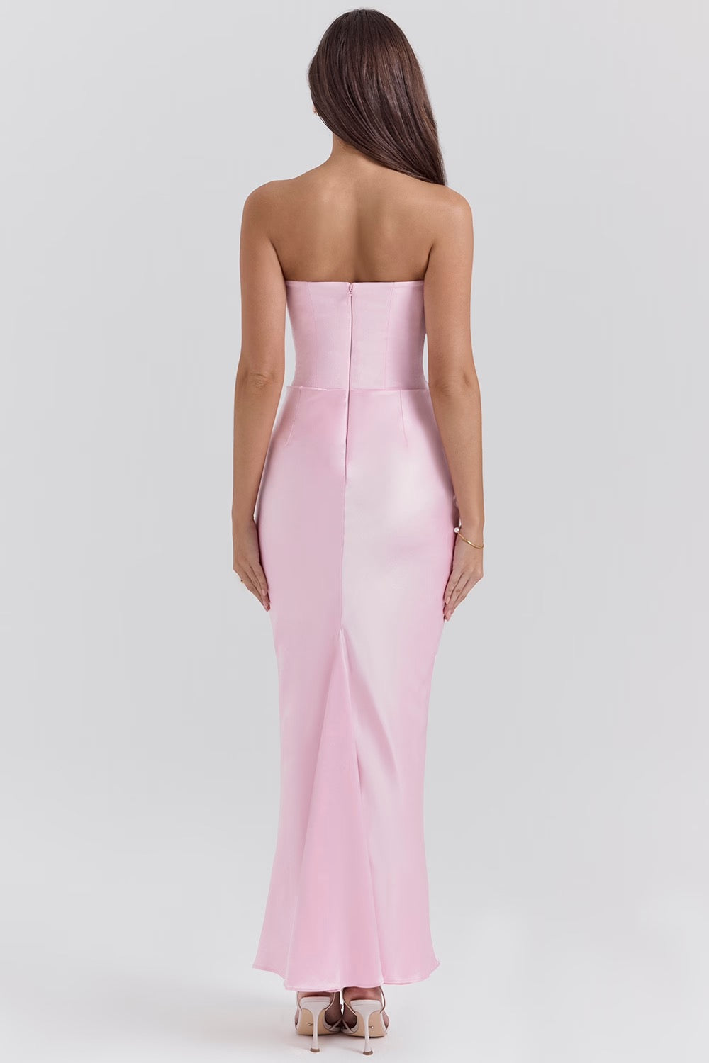 Strapless Satin Maxi Dress with Structured Bodice for Formal Events