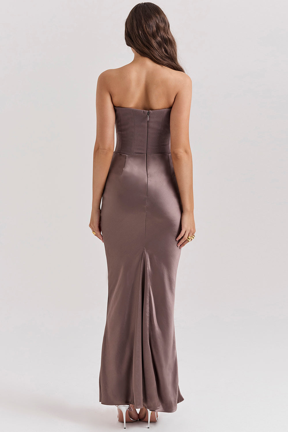 Strapless Satin Maxi Dress with Structured Bodice for Formal Events