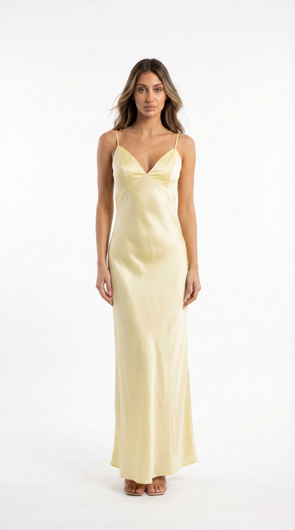 Silk-Finish Luminous Maxi Dress | Timeless Slip Style for Evening Wear