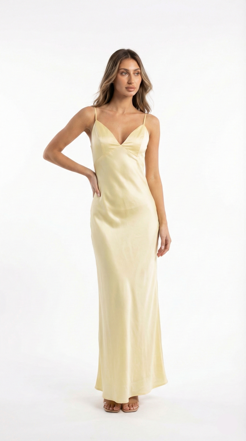 Silk-Finish Luminous Maxi Dress | Timeless Slip Style for Evening Wear